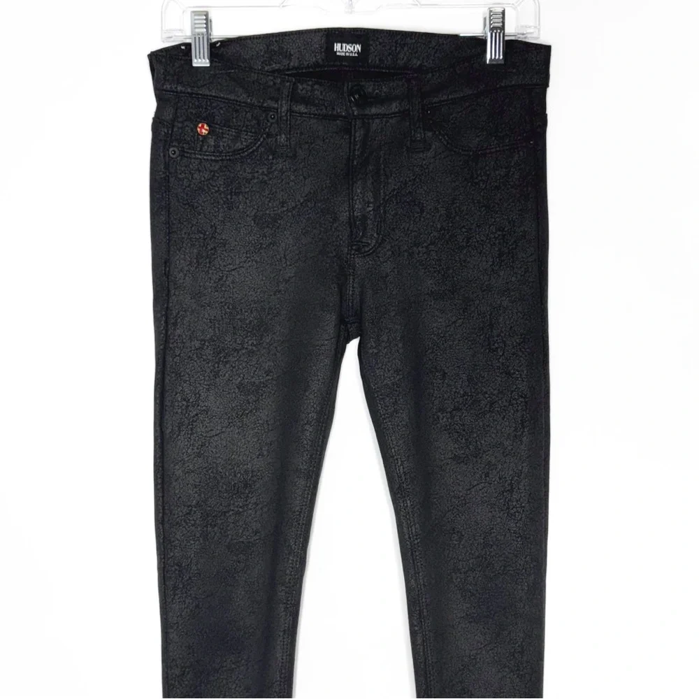 Hudson Black Crackle Ponte Knit Mid Rise Full Length Ankle Skinny Pants 4, 27